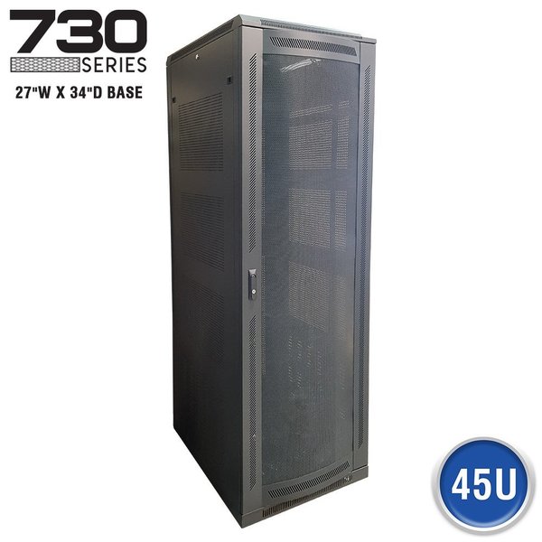 Quest Mfg Floor Enclosure Server Cabinet, Vented Mesh Door, 45U, 7' x 27"W x 34"D, Black FE7319-45-02